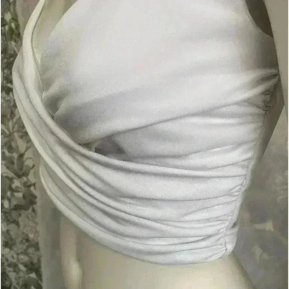 FASHION NOVA white faux wrap bandage crop top - womens size medium - Picture 3 of 6